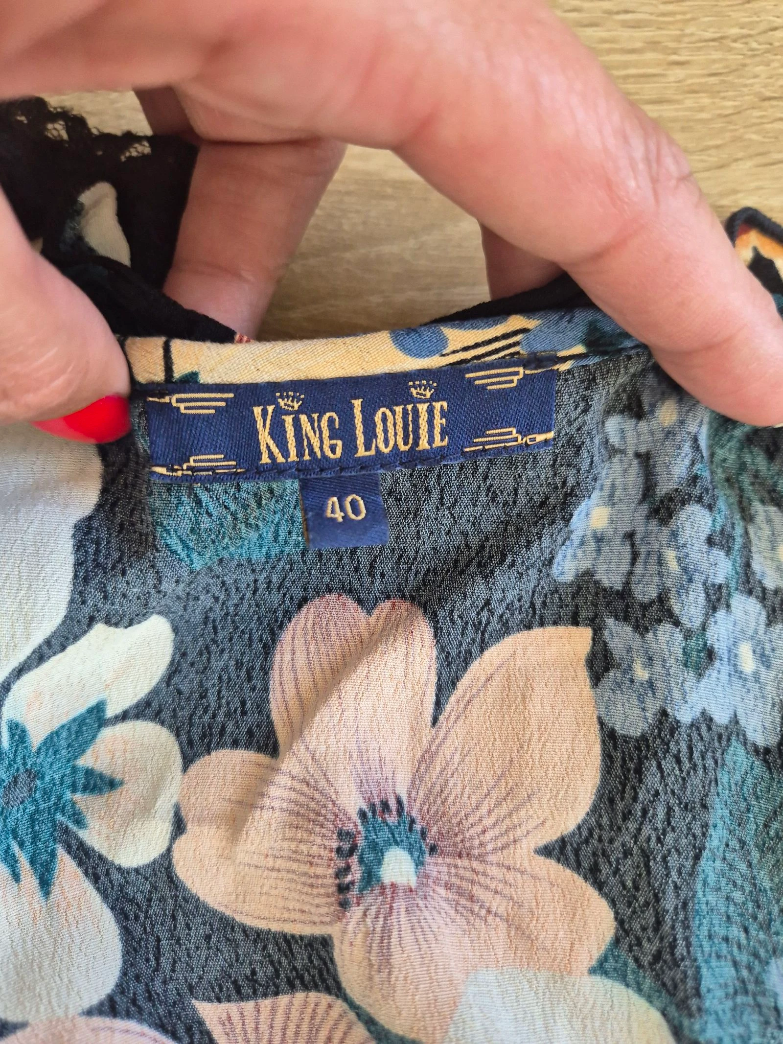 Kimono longo King Louie floral preto azul bege tamanho 40 boho chic viscose – photo 6